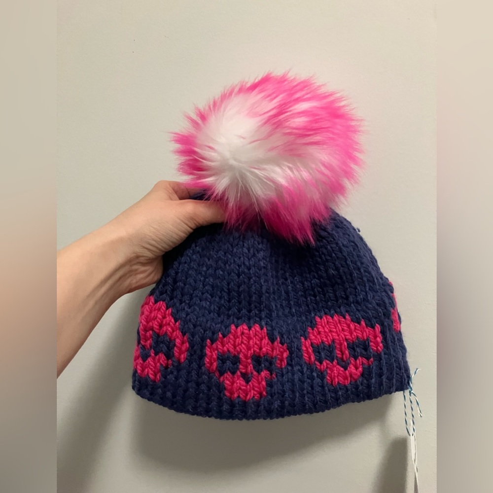 New! Navy blue and pink double brim skull toque